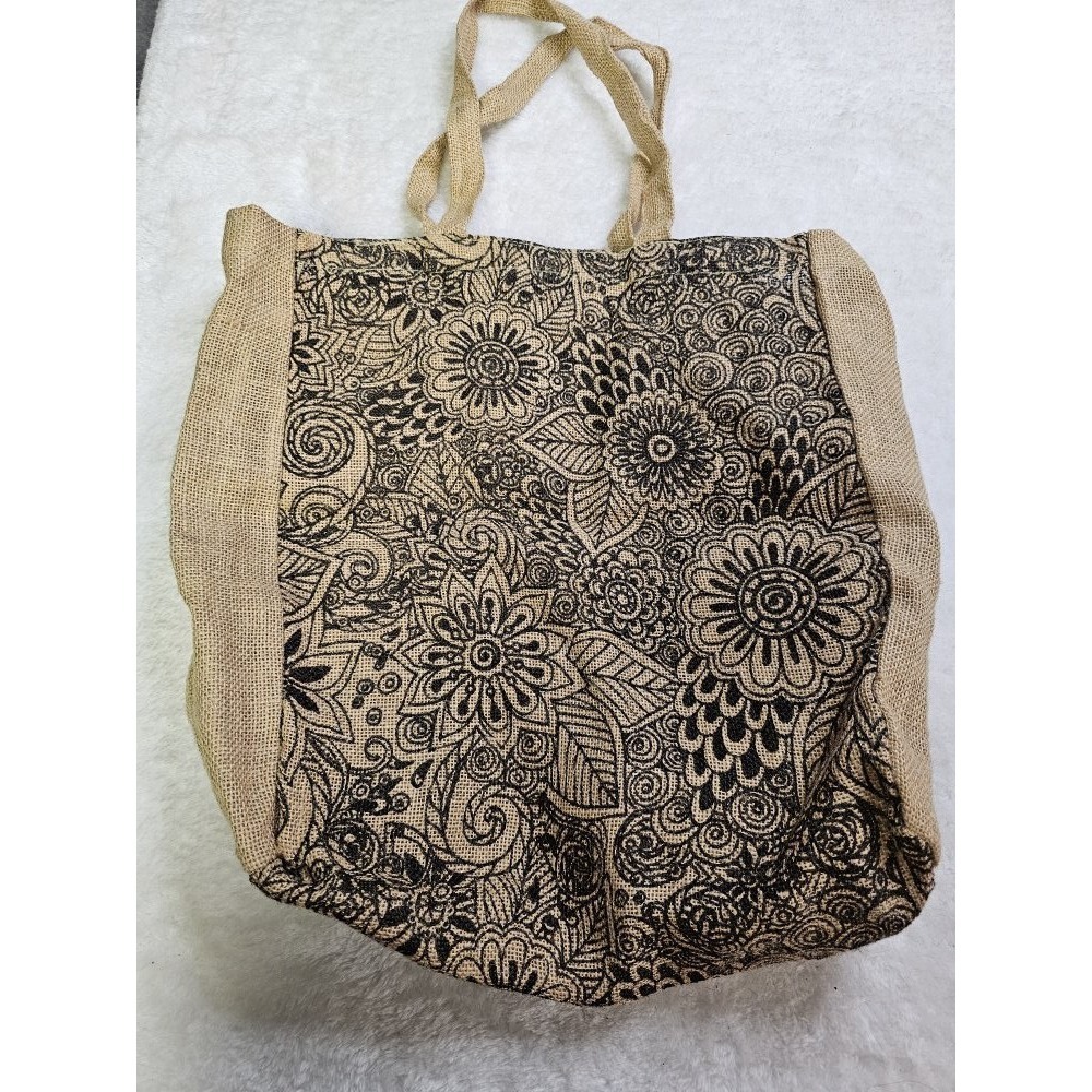 Earthbound Trading Company Burlap Tote‎ Bag Shopping Grocery Bag - Picture 4 of 6